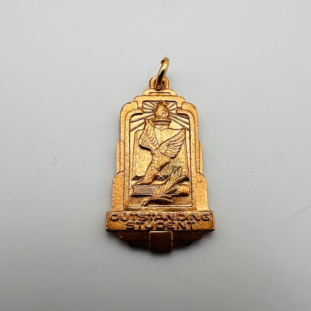 Vintage Outstanding Student Pendant Academic Award Charm Art Deco Style